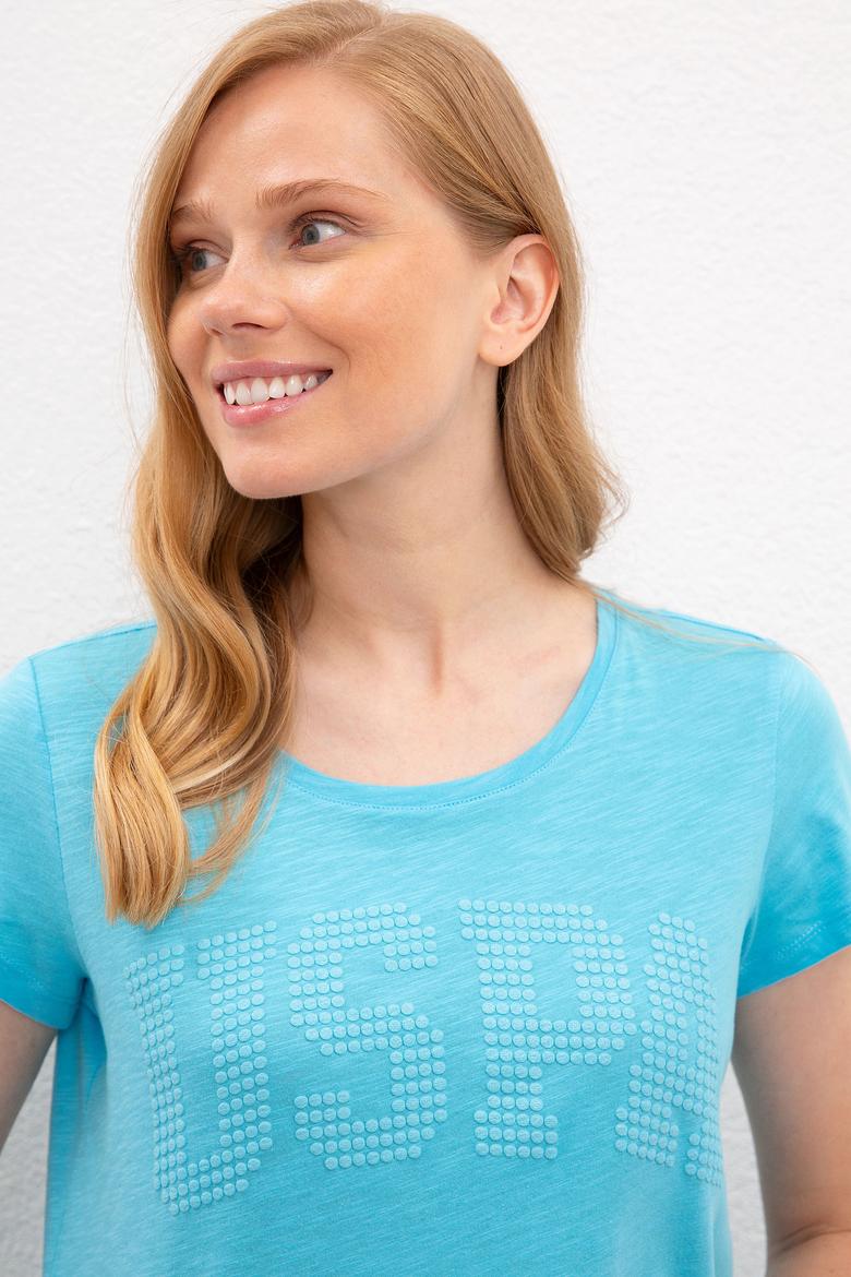 Kadın Turkuaz Bisiklet Yaka T-Shirt - 50219882048