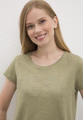 Kadın Haki Bisiklet Yaka T-Shirt - 50219882055