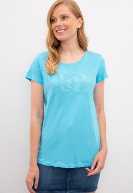 Kadın Turkuaz Bisiklet Yaka T-Shirt - 50219882048