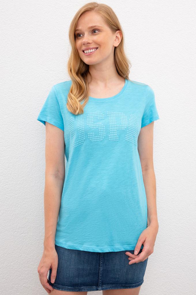 Kadın Turkuaz Bisiklet Yaka T-Shirt