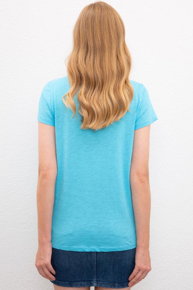 Kadın Turkuaz Bisiklet Yaka T-Shirt - 50219882048