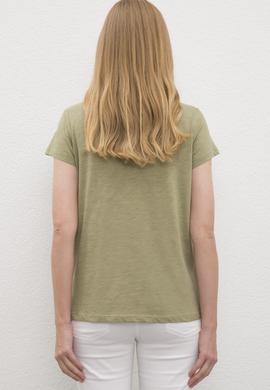 Kadın Haki Bisiklet Yaka T-Shirt - 50219882055