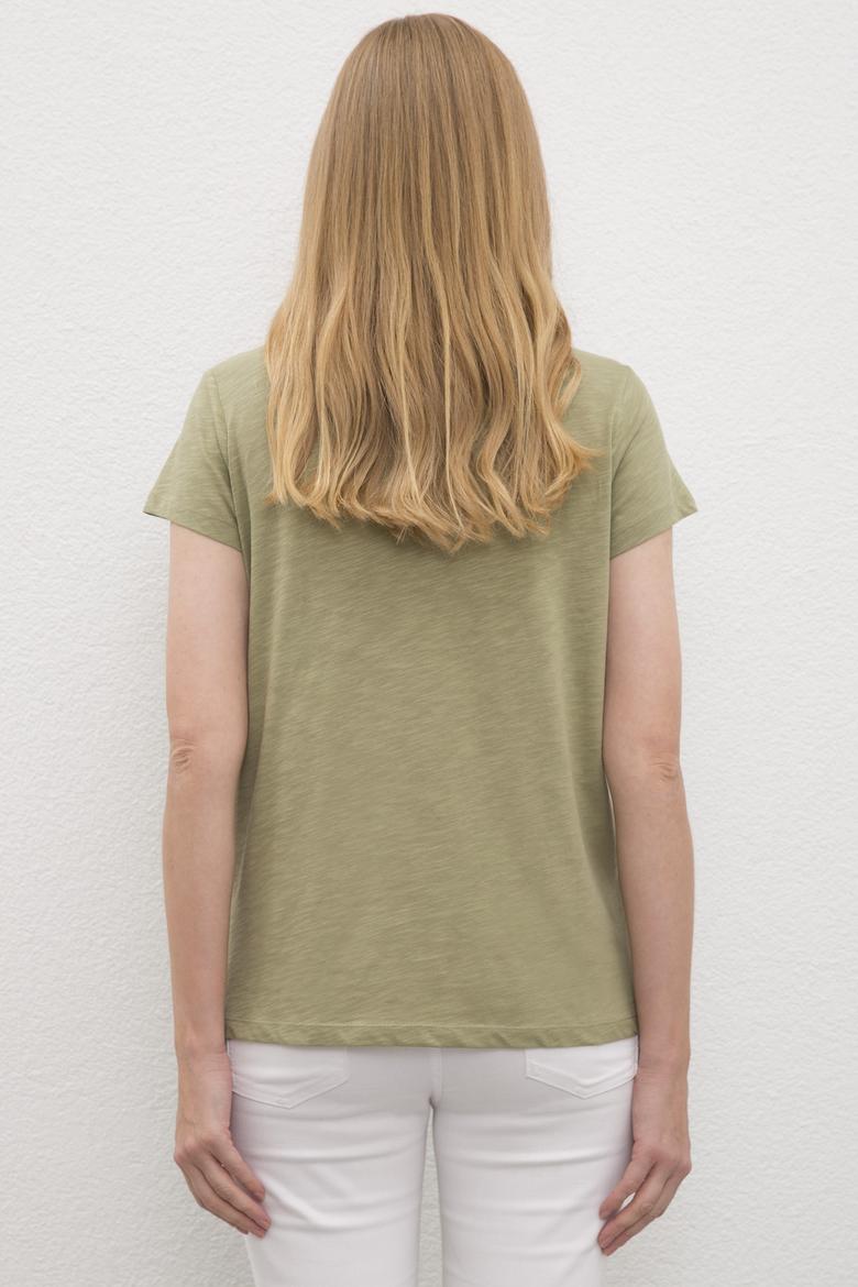 Kadın Haki Bisiklet Yaka T-Shirt - 50219882055