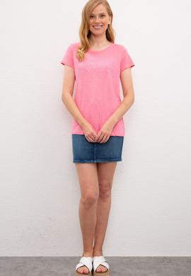 Kadın Pembe Bisiklet Yaka T-Shirt - 50219882069