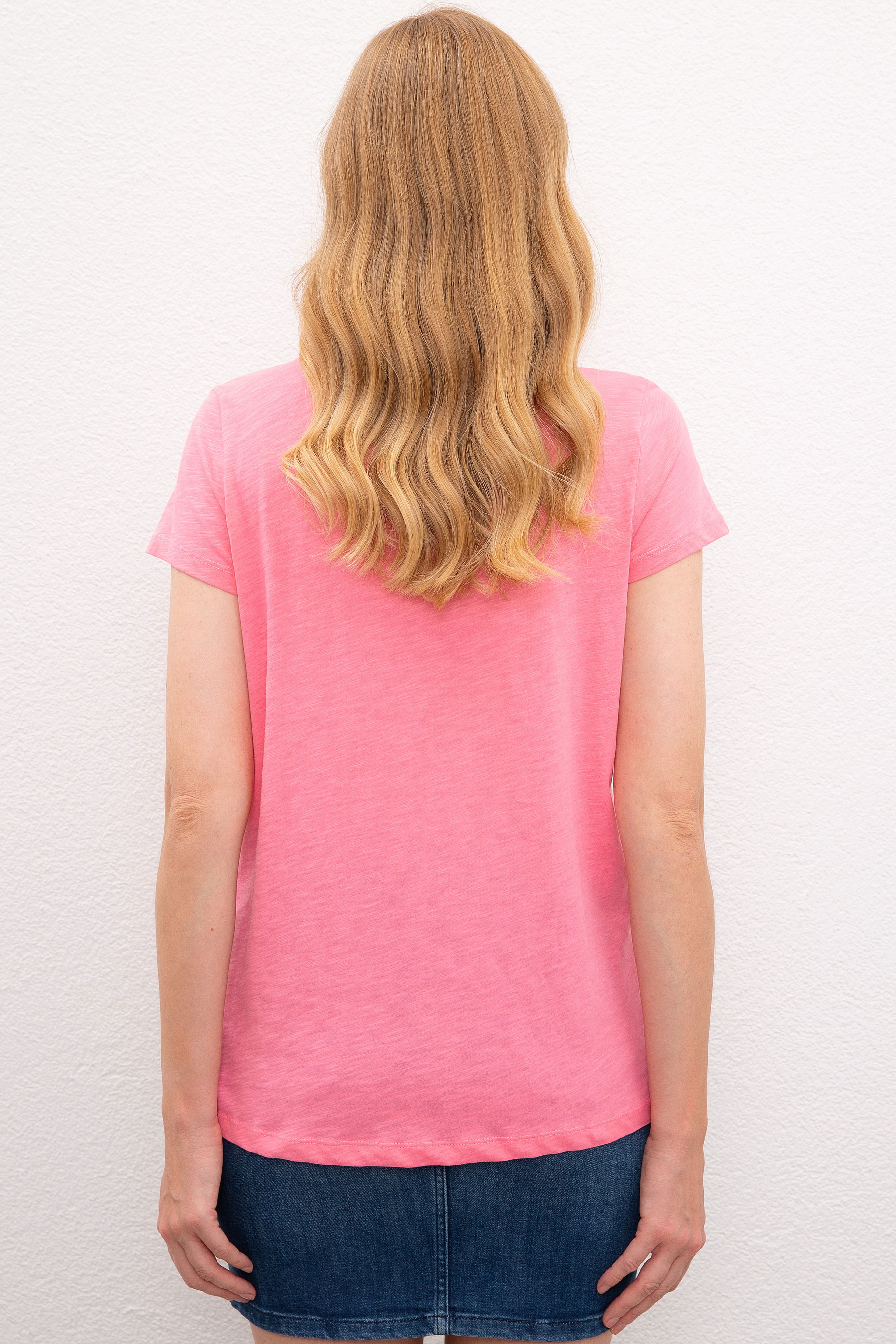 Kadın Pembe Bisiklet Yaka T-Shirt
