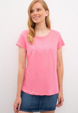 Kadın Pembe Bisiklet Yaka T-Shirt - 50219882069