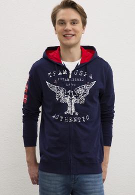 Erkek Lacivert Kapüşonlu Fermuarlı Sweatshirt - 50220451028