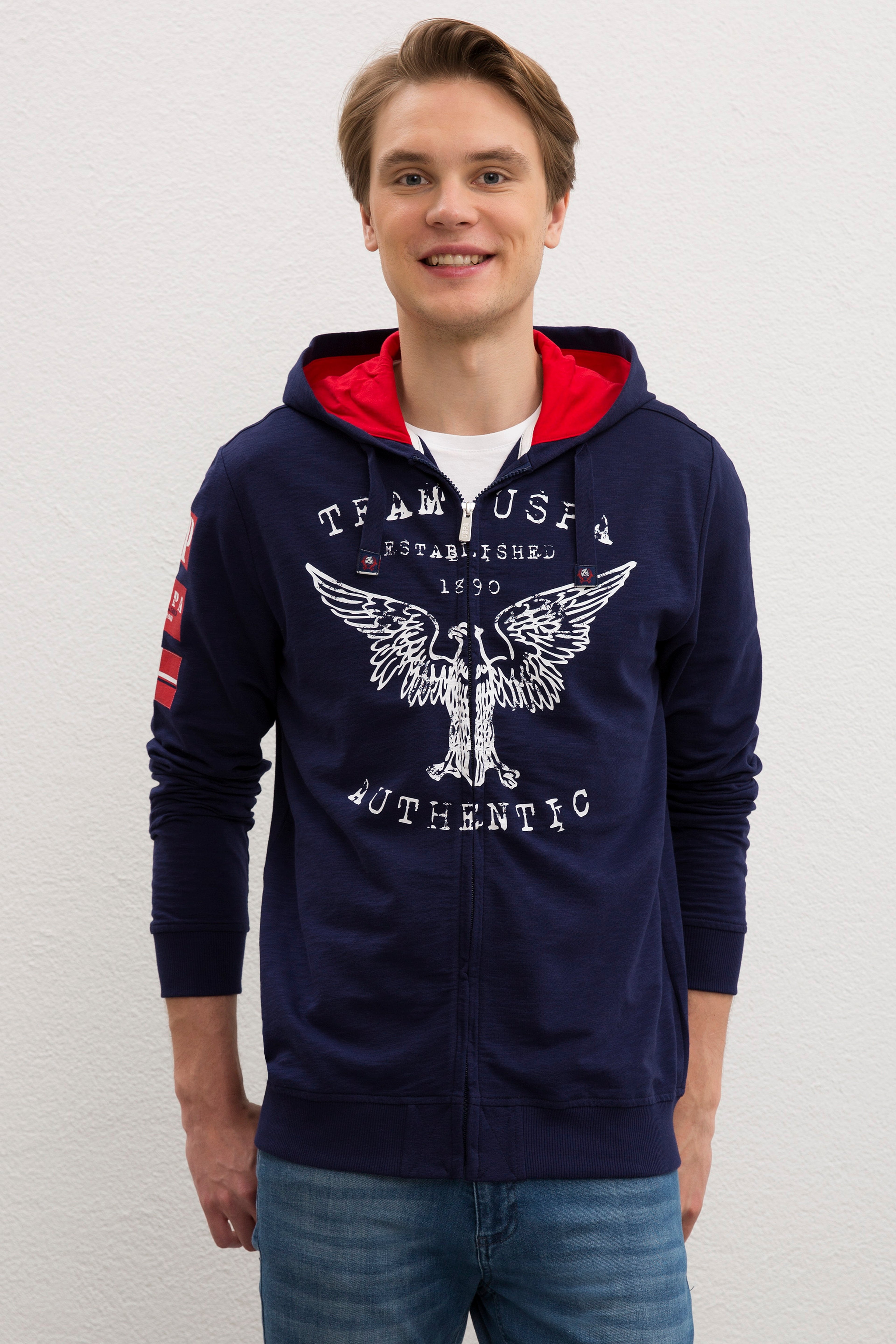 Erkek Lacivert Kapüşonlu Fermuarlı Sweatshirt