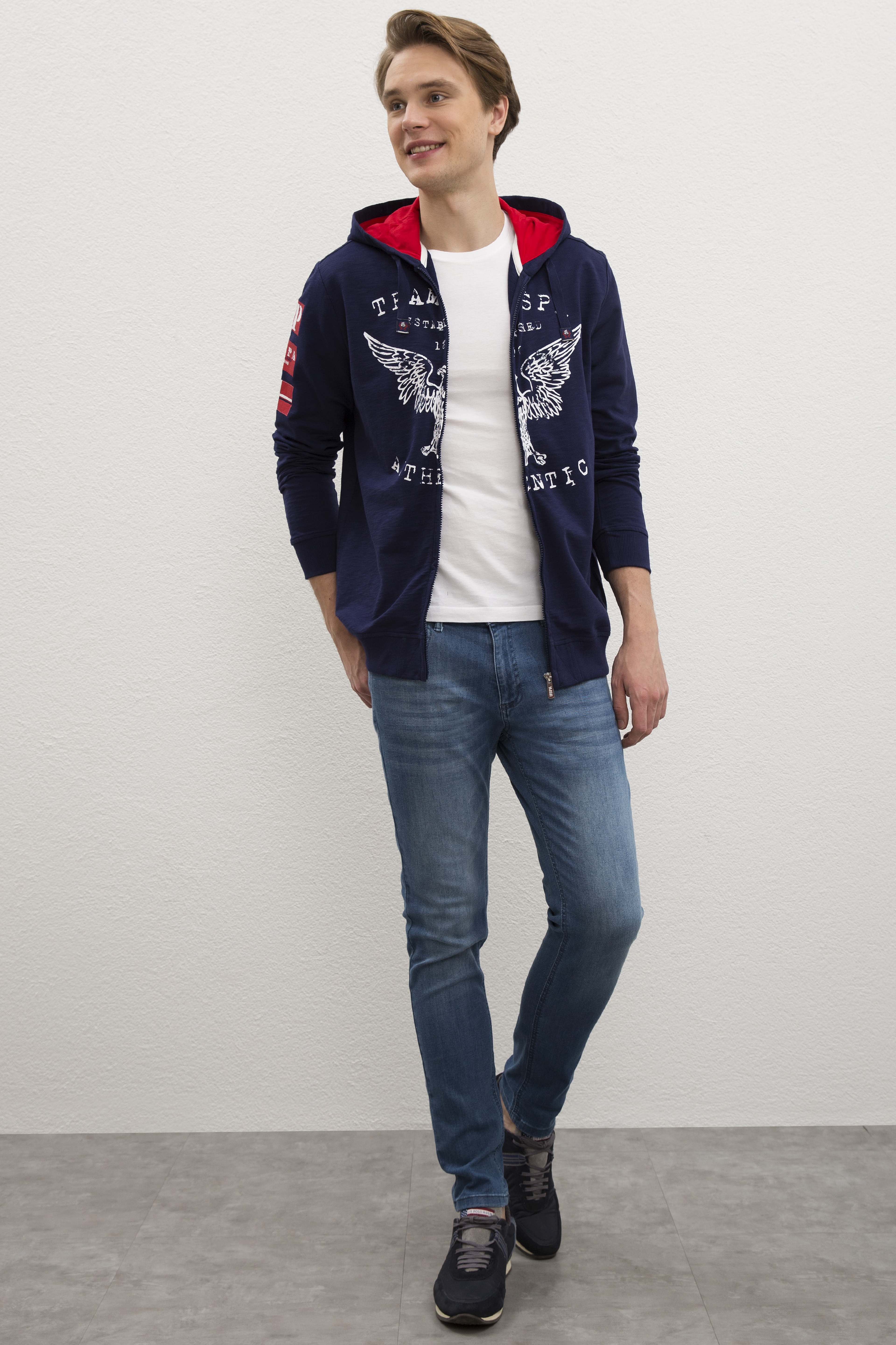 Erkek Lacivert Kapüşonlu Fermuarlı Sweatshirt - Image 5
