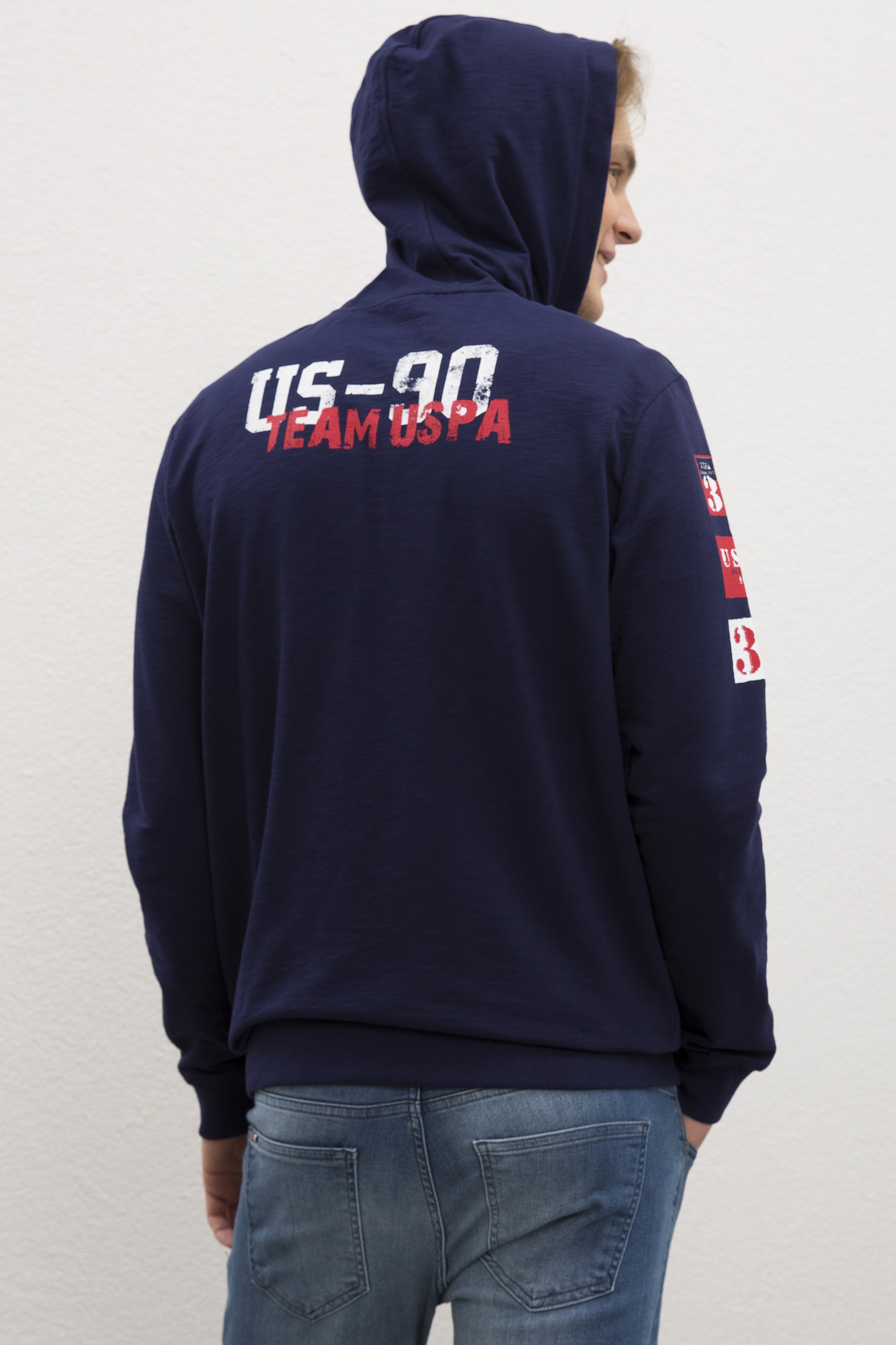Erkek Lacivert Kapüşonlu Fermuarlı Sweatshirt