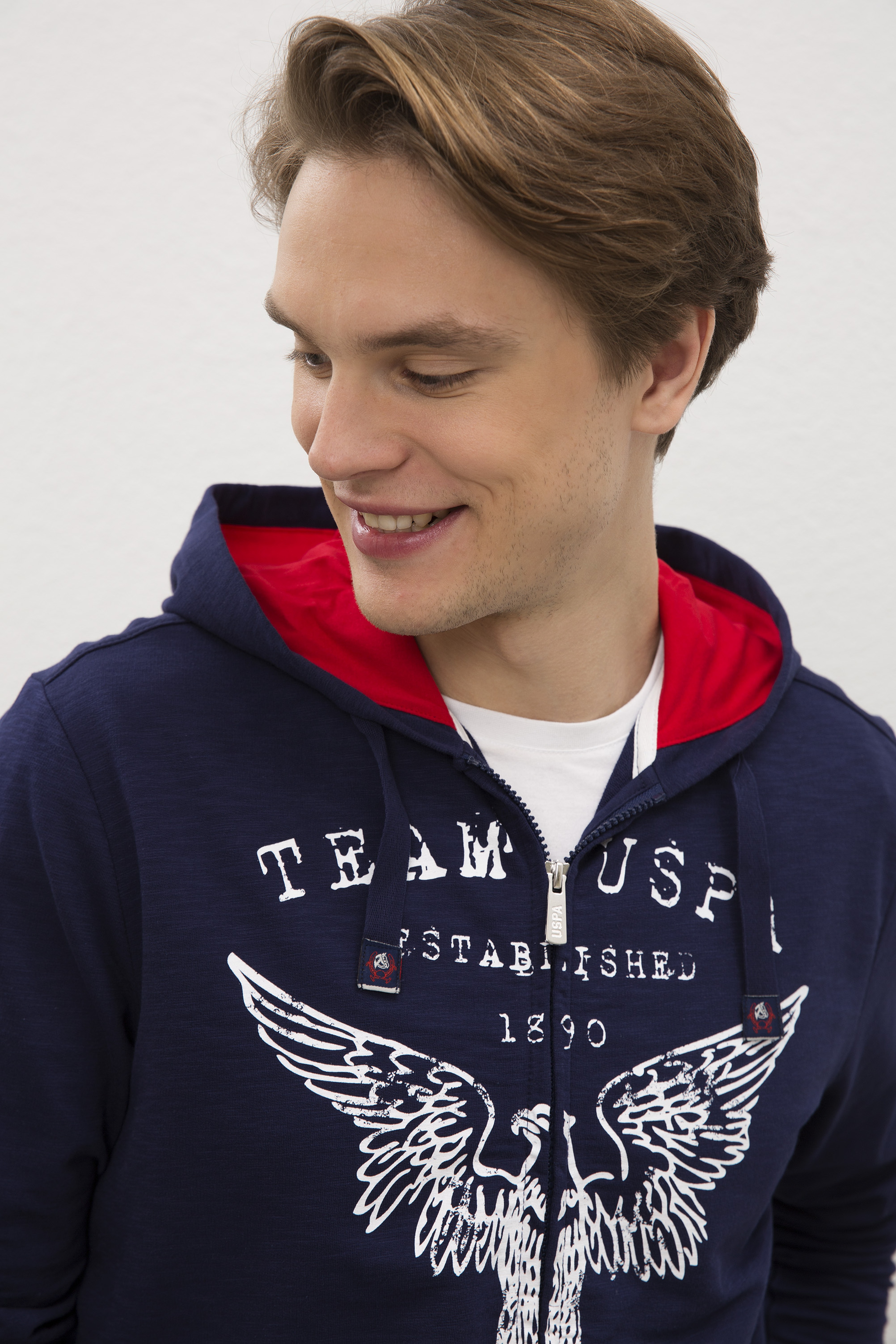 Erkek Lacivert Kapüşonlu Fermuarlı Sweatshirt - Image 2