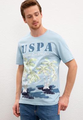 Erkek Açık İndigo Bisiklet Yaka T-Shirt - 50220549016