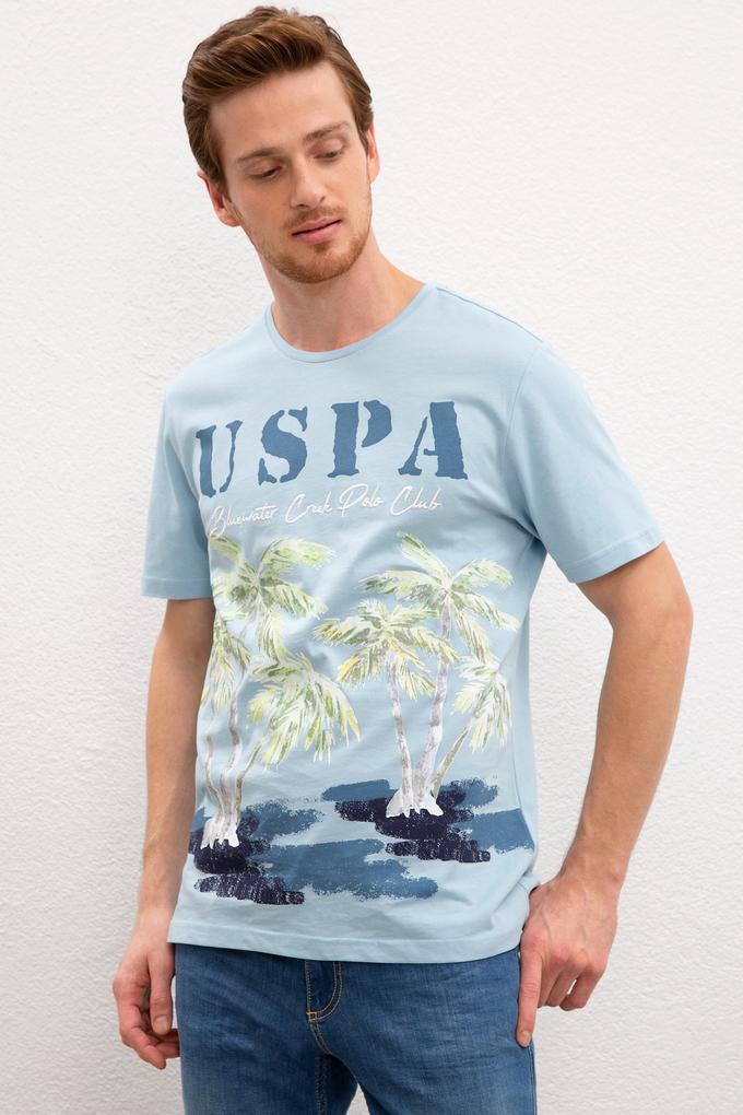 Erkek Açık İndigo Bisiklet Yaka T-Shirt