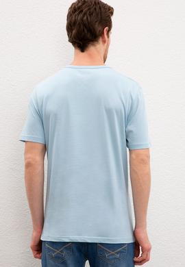 Erkek Açık İndigo Bisiklet Yaka T-Shirt - 50220549016