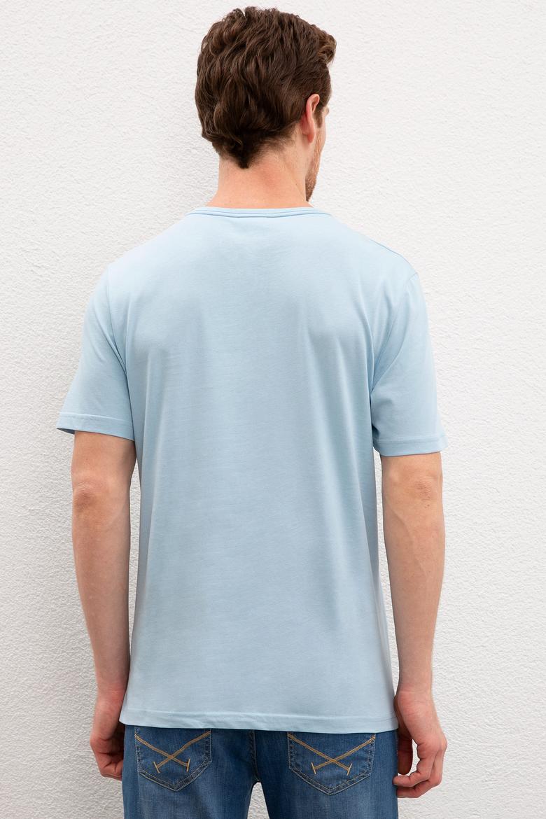 Erkek Açık İndigo Bisiklet Yaka T-Shirt - 50220549016