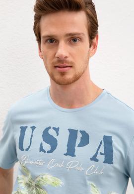 Erkek Açık İndigo Bisiklet Yaka T-Shirt - 50220549016