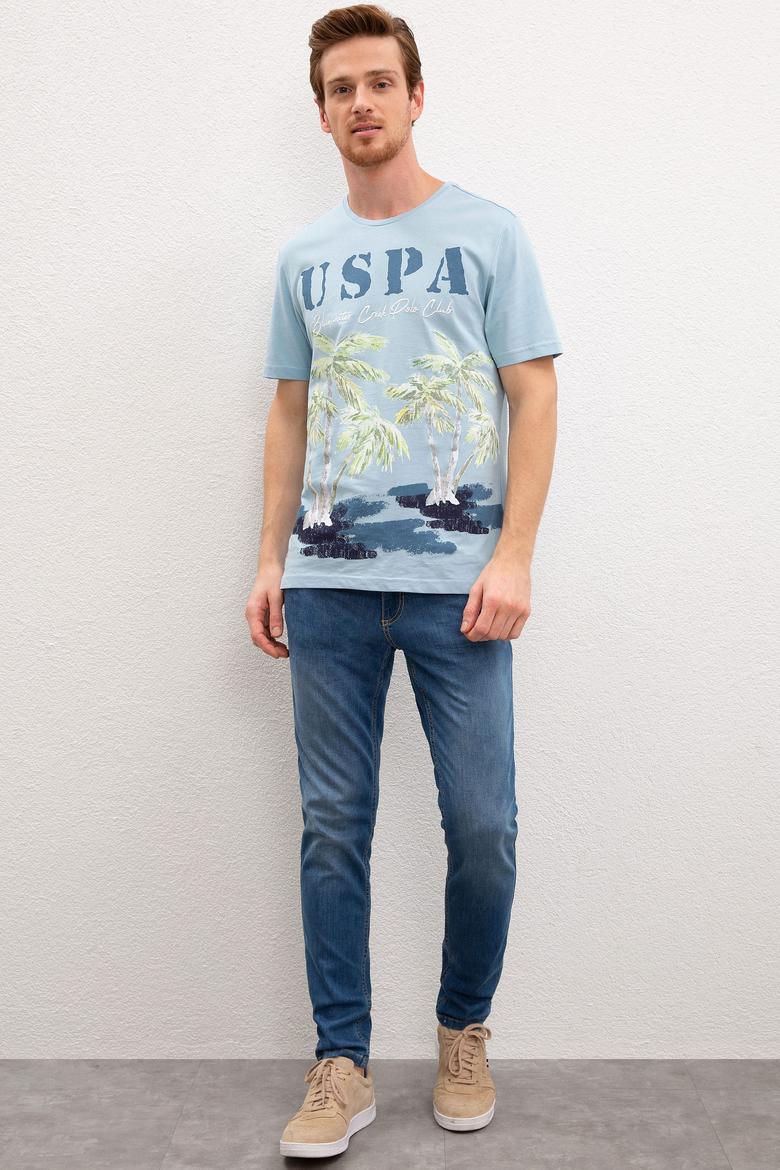 Erkek Açık İndigo Bisiklet Yaka T-Shirt - 50220549016