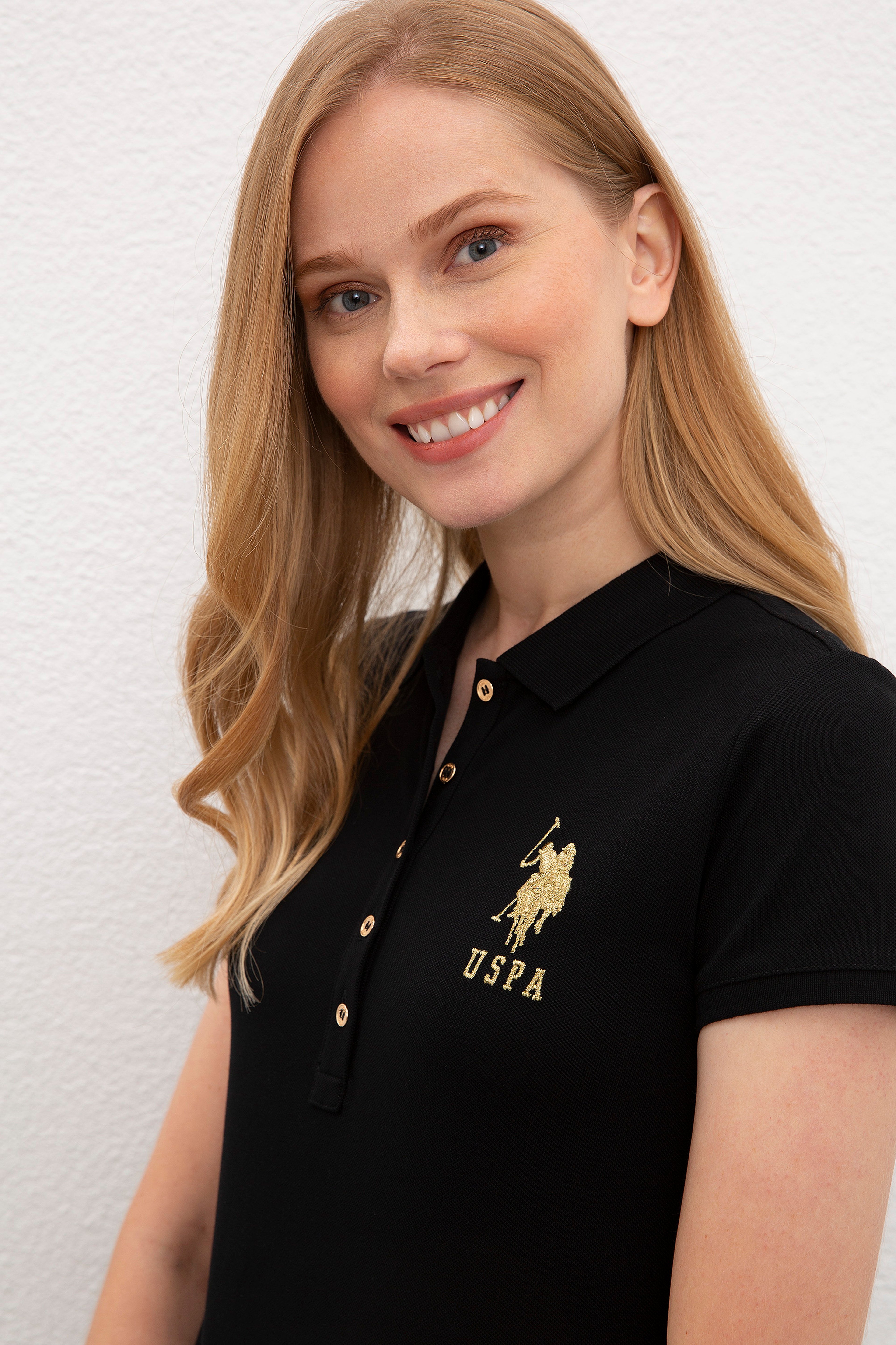 Kadın Siyah Polo Yaka T-Shirt Basic - Image 2