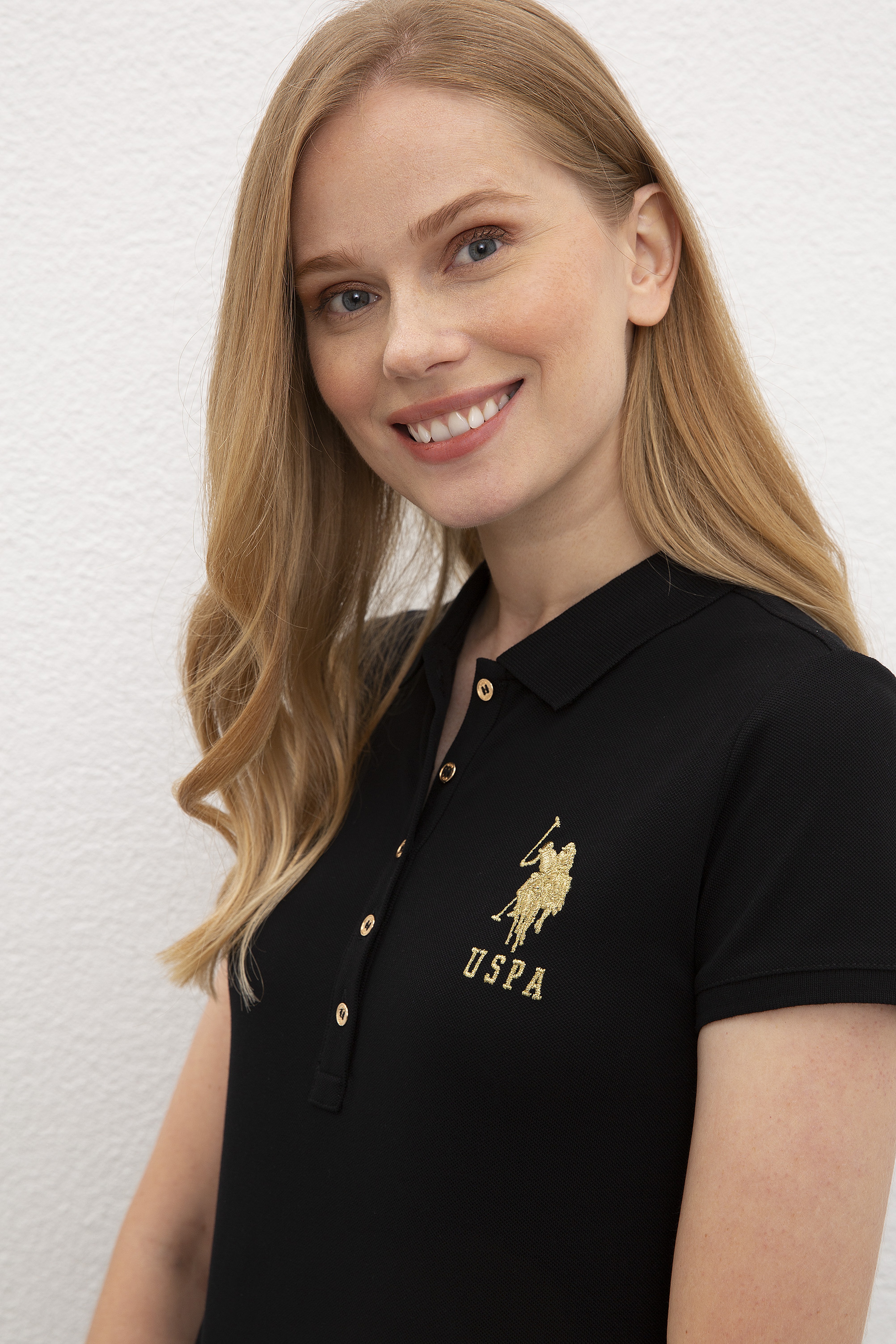 Kadın Siyah Polo Yaka T-Shirt Basic
