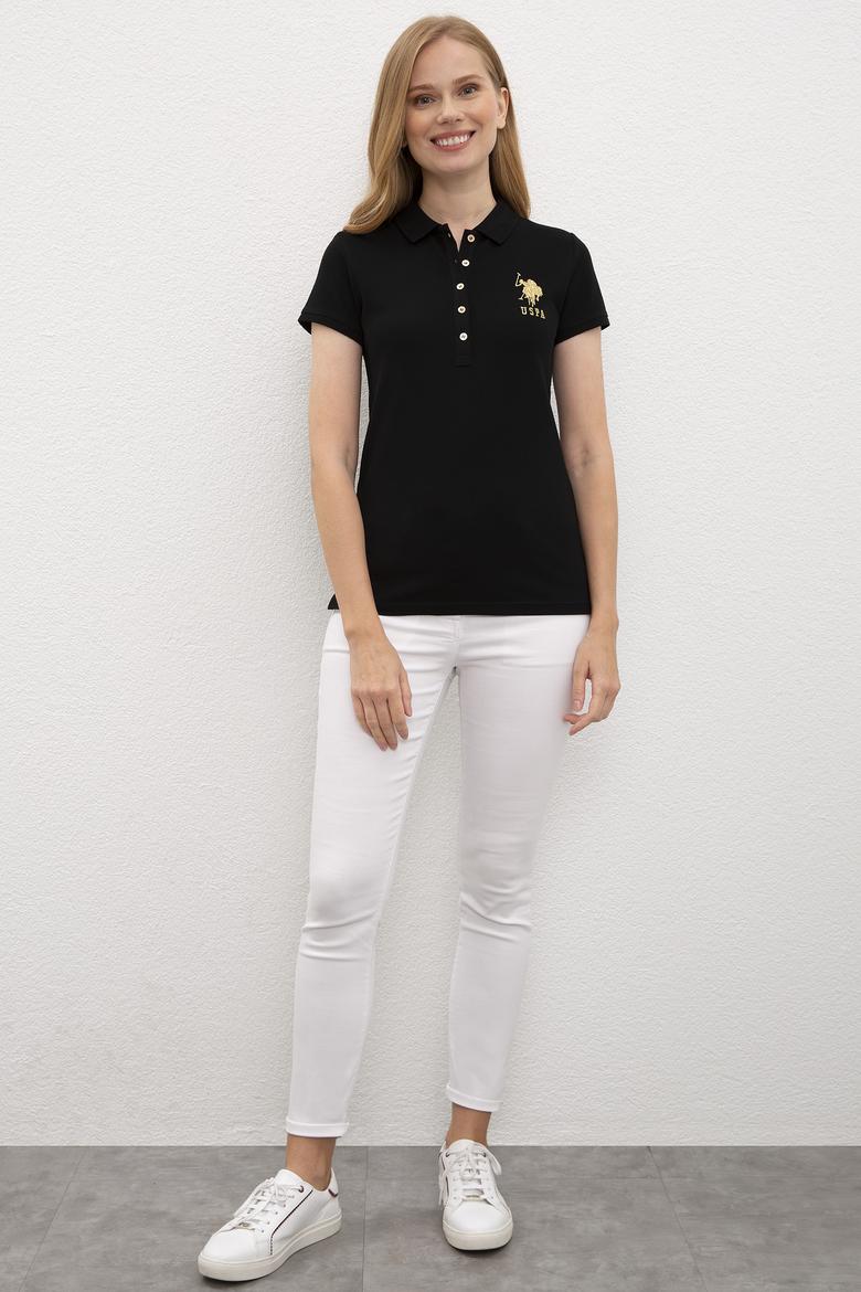 Kadın Siyah Polo Yaka T-Shirt Basic - 50220971049