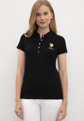 Kadın Siyah Polo Yaka T-Shirt Basic - 50220971049