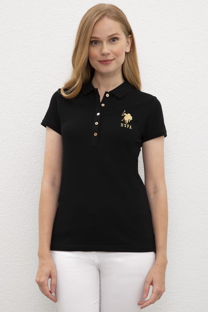 Kadın Siyah Polo Yaka T-Shirt Basic