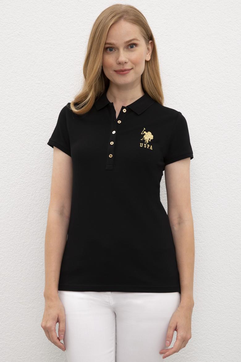 Kadın Siyah Polo Yaka T-Shirt Basic