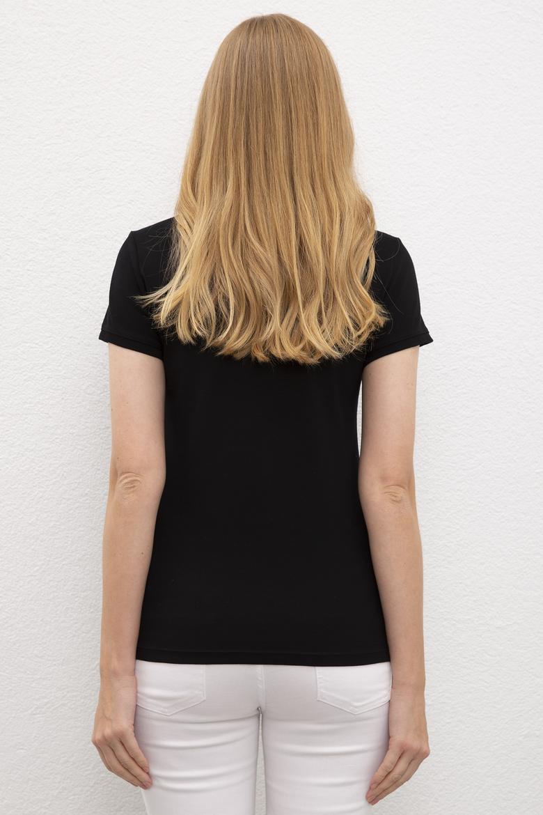 Kadın Siyah Polo Yaka T-Shirt Basic - 50220971049