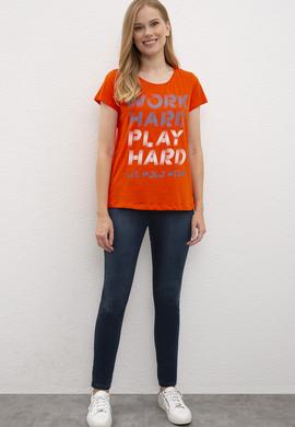 Kadın Kırmızı Bisiklet Yaka T-Shirt - 50222007007