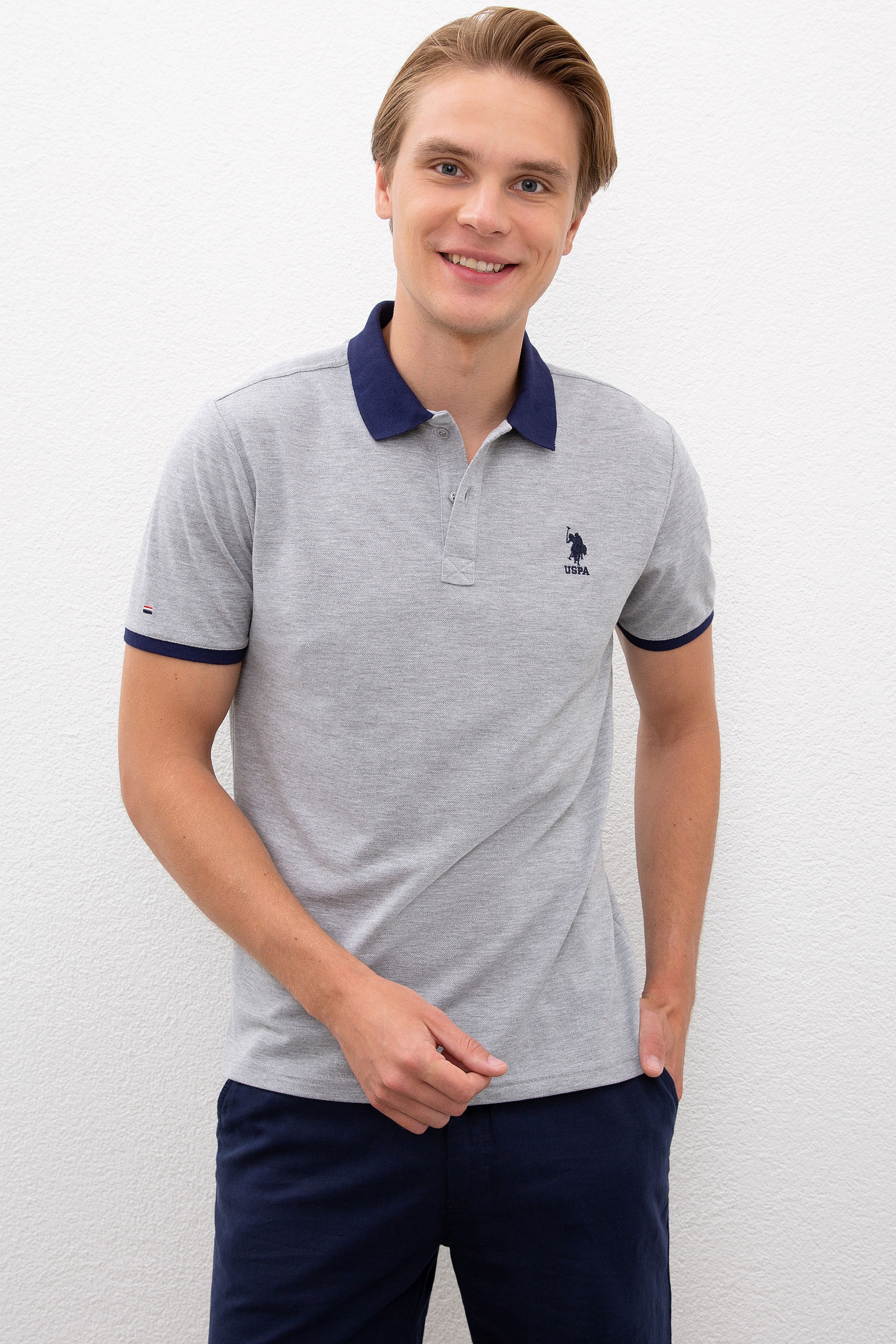 Erkek Gri Melanj Polo Yaka T-Shirt - Image 1