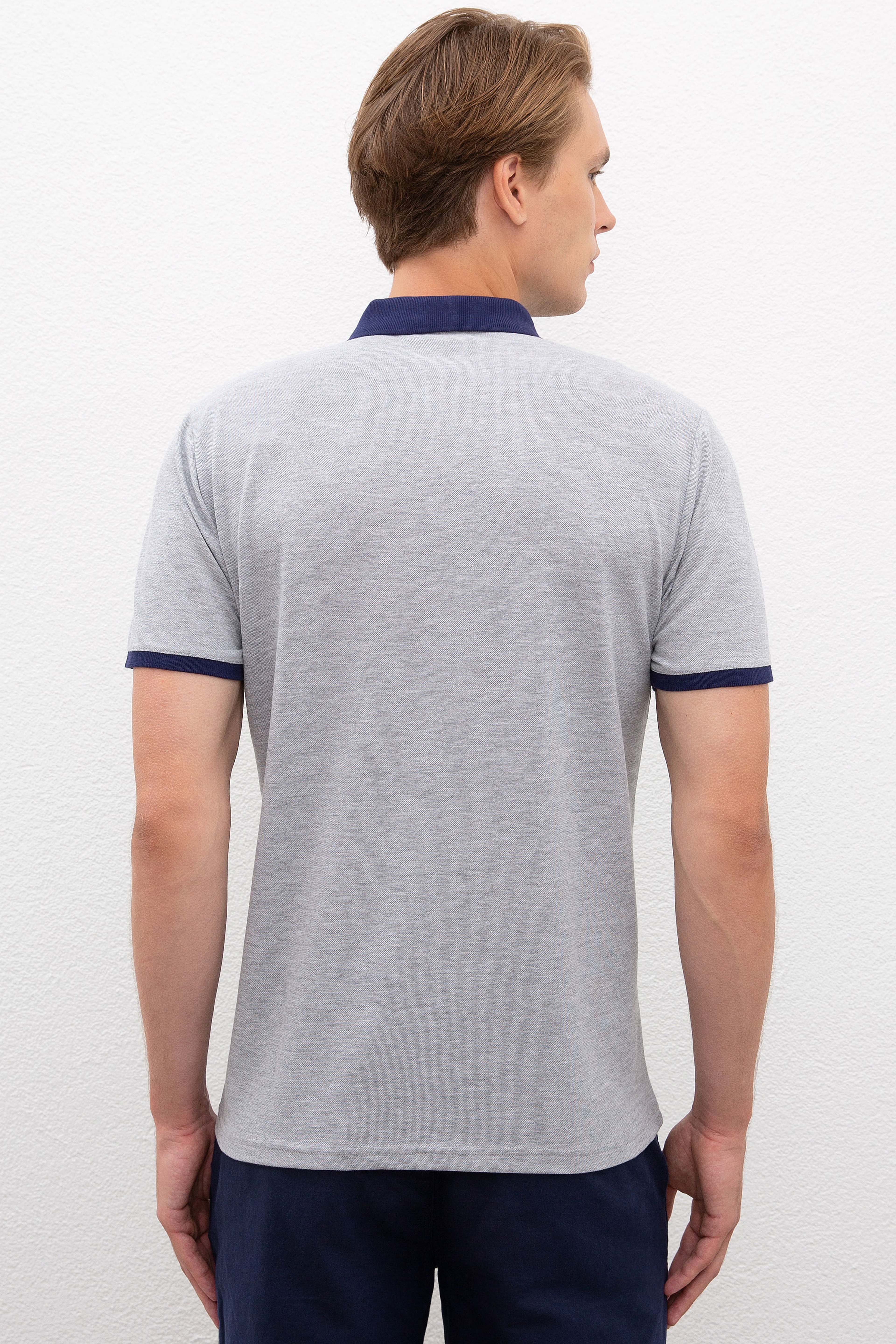 Erkek Gri Melanj Polo Yaka T-Shirt - Image 3