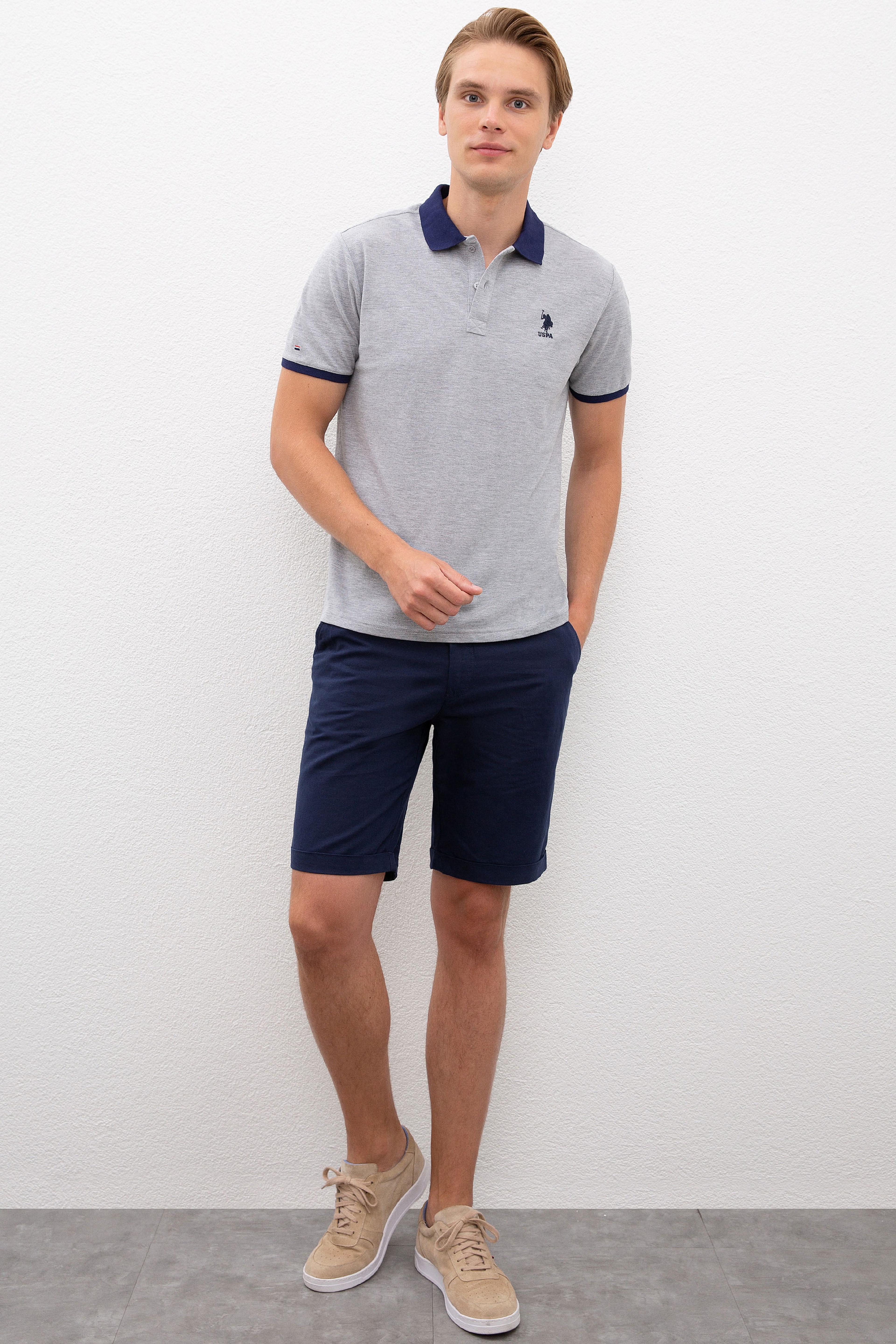 Erkek Gri Melanj Polo Yaka T-Shirt - Image 4