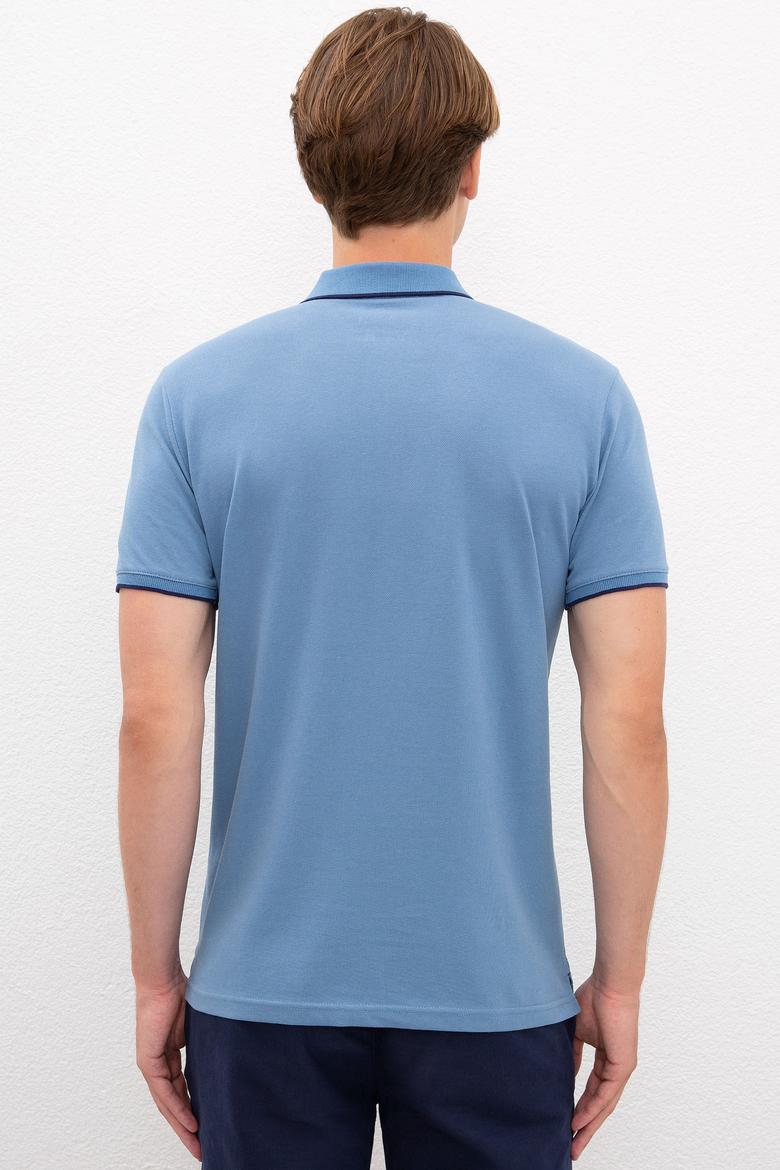 Erkek İndigo Polo Yaka T-Shirt Basic - 50222592042