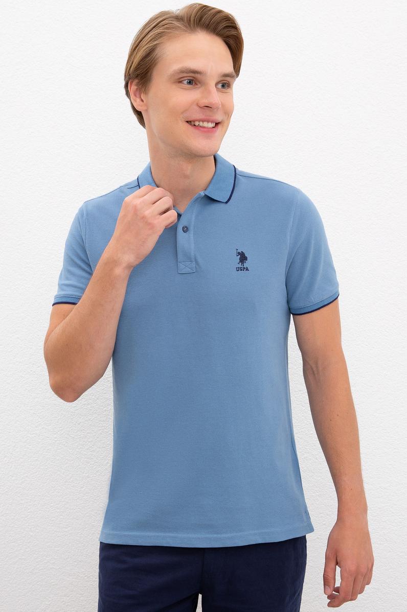 Erkek İndigo Polo Yaka T-Shirt Basic