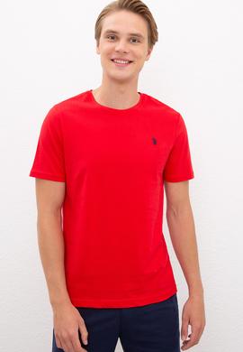 Erkek Kırmızı Bisiklet Yaka T-Shirt Basic - 50222609041