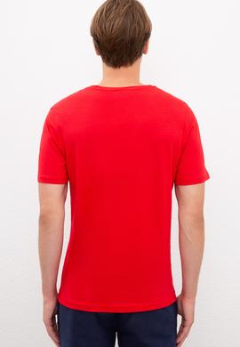 Erkek Kırmızı Bisiklet Yaka T-Shirt Basic - 50222609041