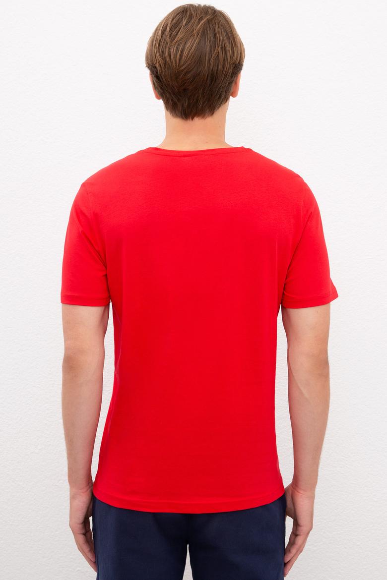 Erkek Kırmızı Bisiklet Yaka T-Shirt Basic - 50222609041