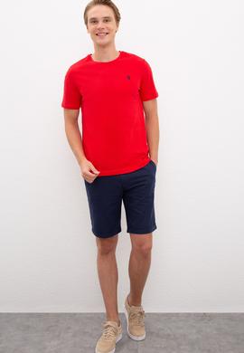 Erkek Kırmızı Bisiklet Yaka T-Shirt Basic - 50222609041