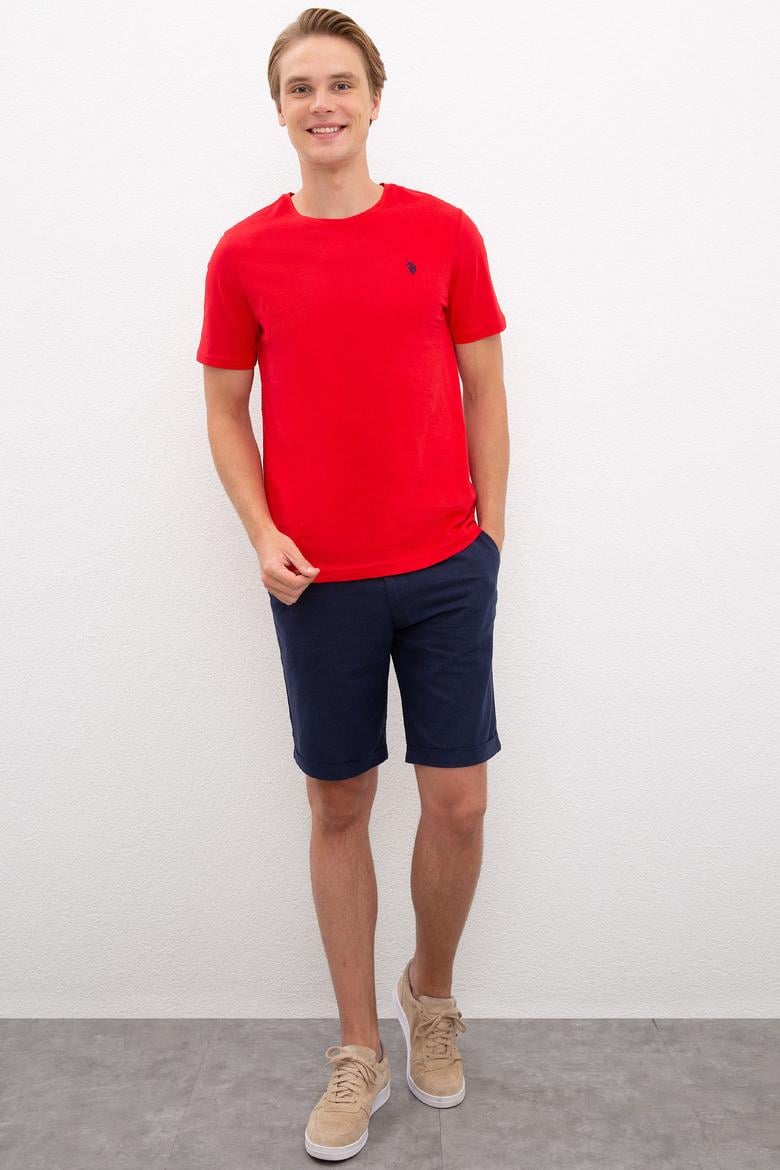 Erkek Kırmızı Bisiklet Yaka T-Shirt Basic - 50222609041