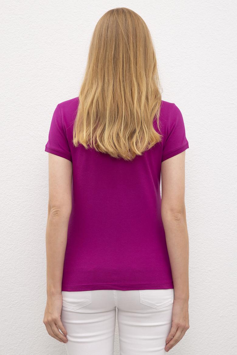Kadın Mor Polo Yaka T-Shirt Basic - 50202680057
