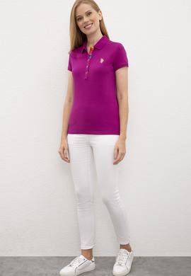 Kadın Mor Polo Yaka T-Shirt Basic - 50202680057