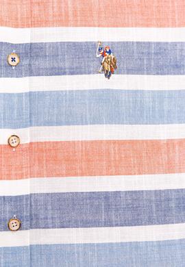 Erkek Kırmızı Mavi Yatay Çizgili Gömlek Kısakol - 50218433014