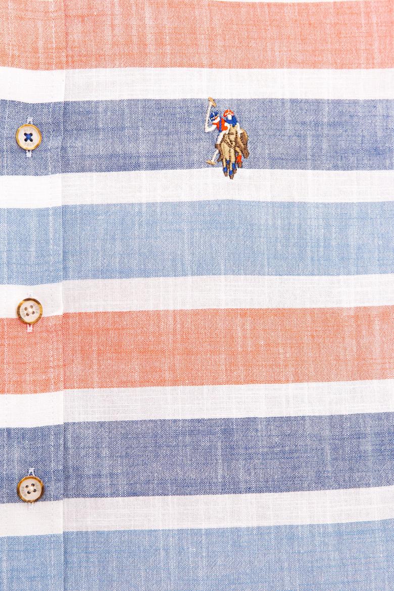 Erkek Kırmızı Mavi Yatay Çizgili Gömlek Kısakol - 50218433014