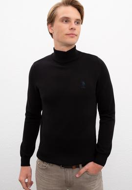 Erkek Siyah Balıkçı Yaka Triko Kazak Basic - 50224889027