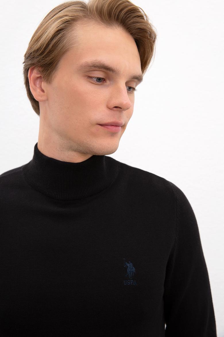 Erkek Siyah Balıkçı Yaka Triko Kazak Basic - 50224889027