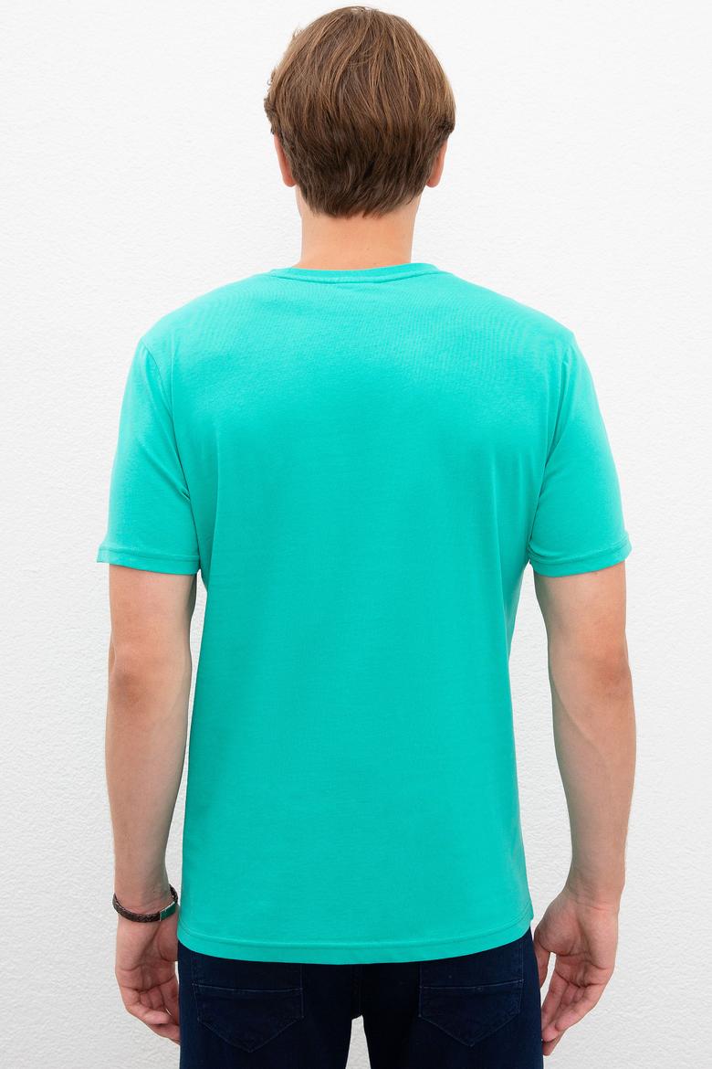 Erkek Yeşil Basic Bisiklet Yaka Tişört - 50216452055