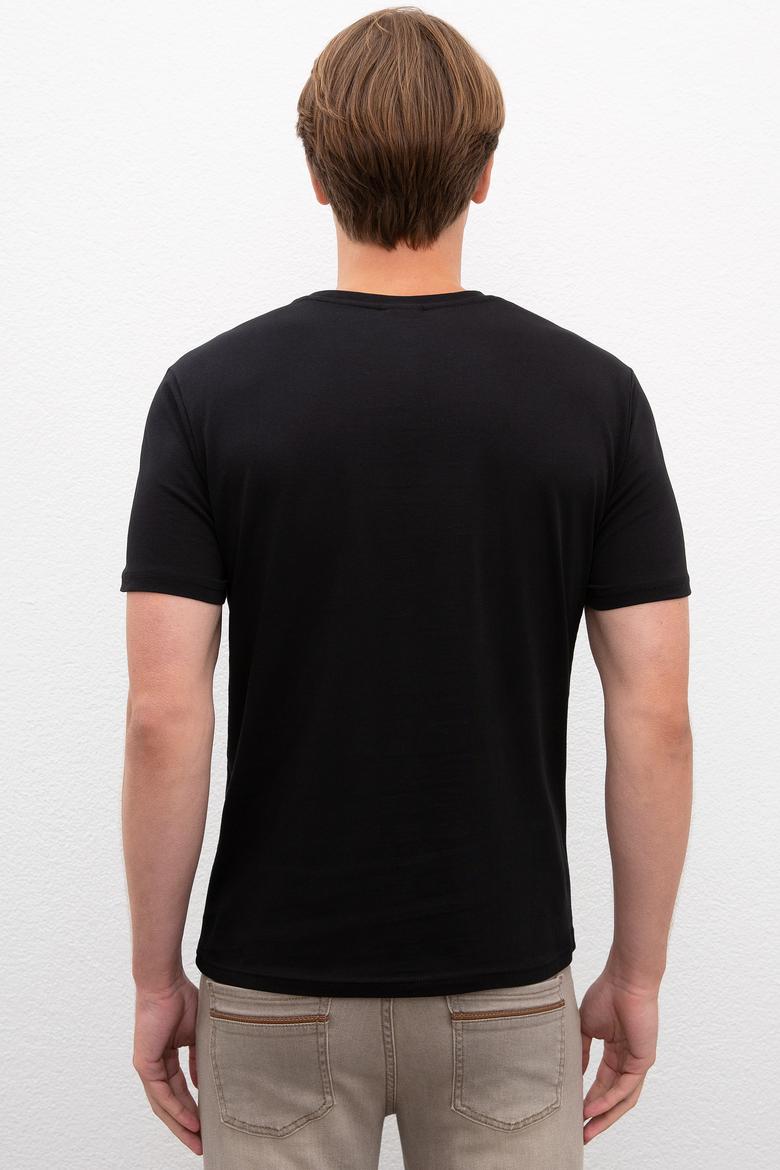 Erkek Siyah Bisiklet Yaka T-Shirt - 50218012021