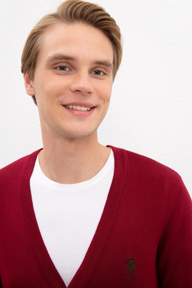 Erkek Bordo  Triko Hırka Basic - 50206757038