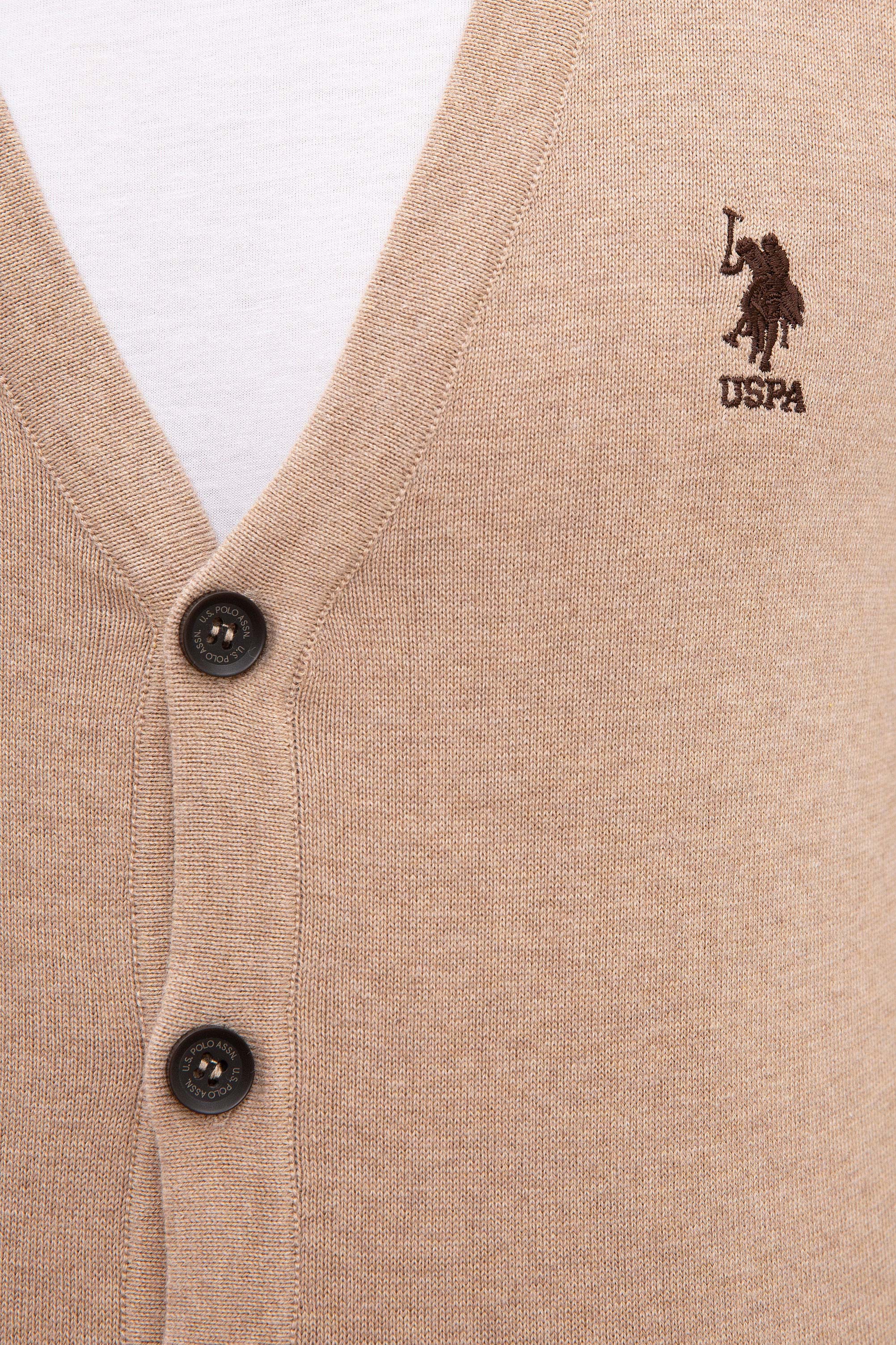 Erkek Camel Melanj Triko Hırka Basic - Image 4