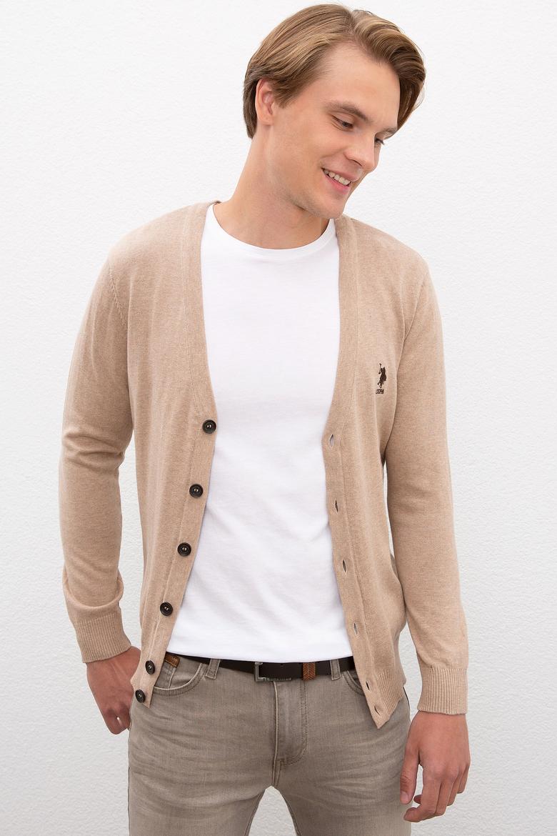 Erkek Camel Melanj  Triko Hırka Basic